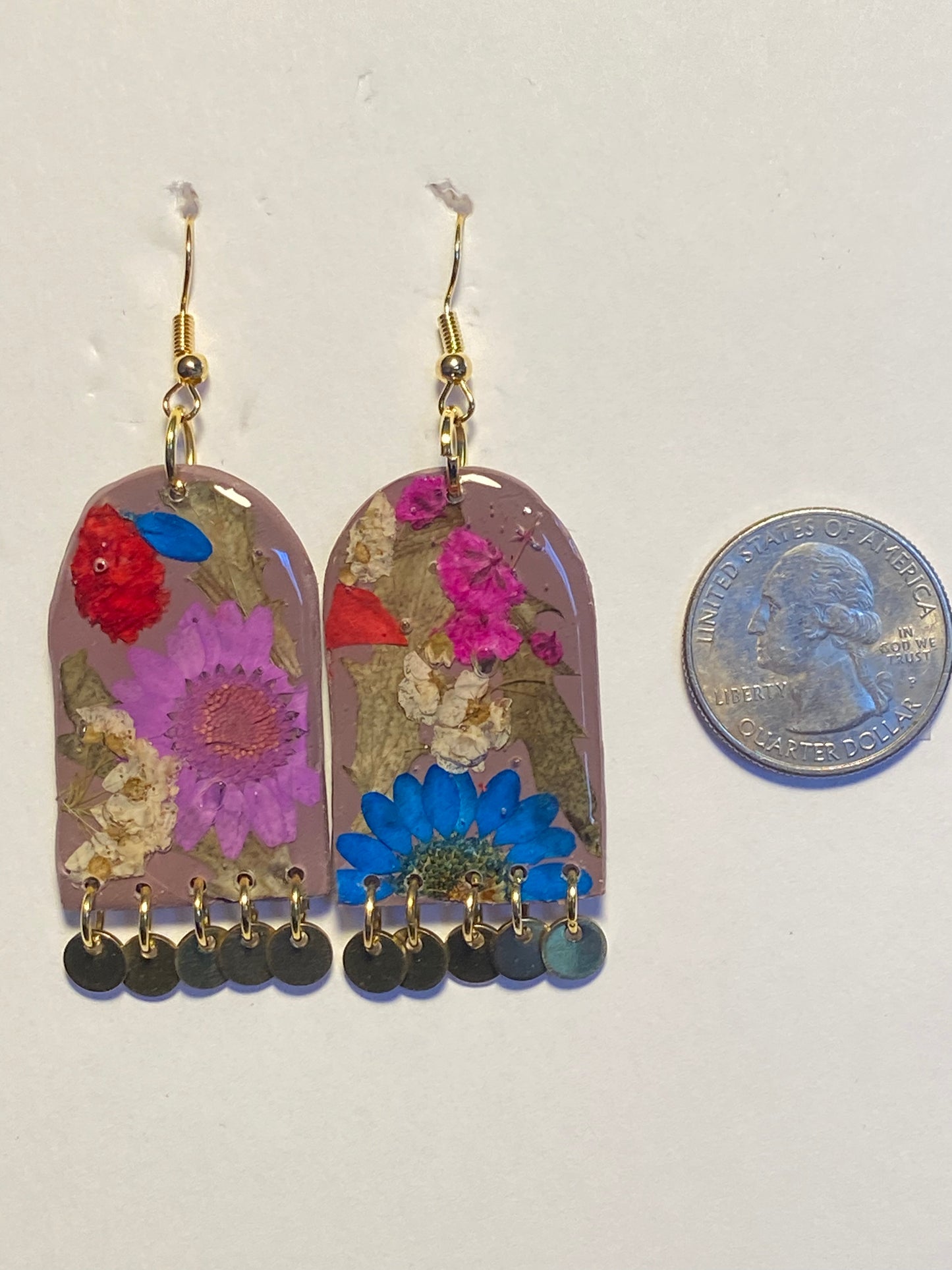 Floral Flower Organic Arch Grey Polymer Clay with Brass Discs Fringe