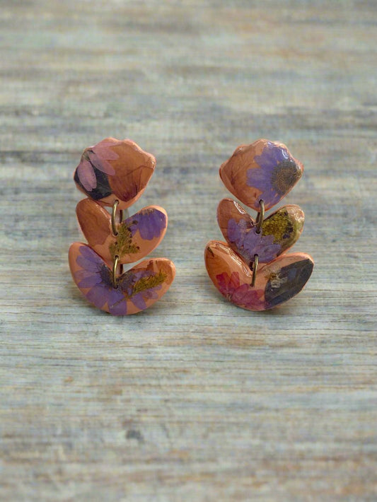 Floral Flower #026F24 Orange Floral Multi Color Stud Earrings