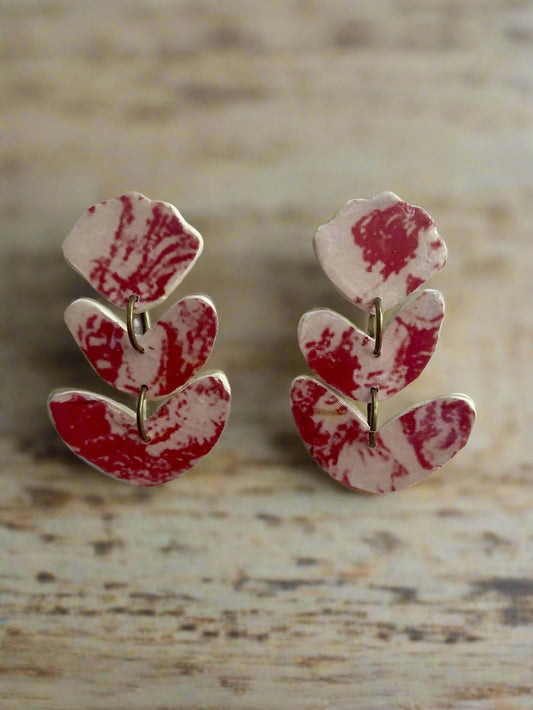 Floral Flower #05S24 Red Toile Stud Earrings