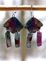 Floral Fringe Flower #040W25 Grey Polymer Clay Red Orange Yellow Pink White Multi Color Dangle